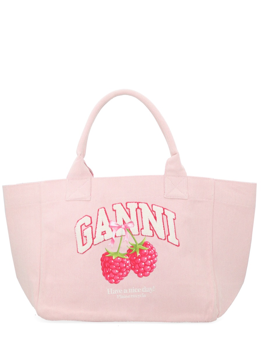 Ganni Raspberry Graphic Light Pink Background Tote Bag Neutraal