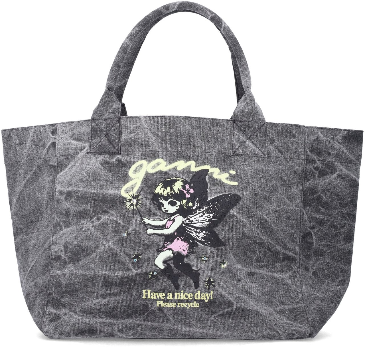 Ganni Tote Fairy Print Black Oister Donkergrijs