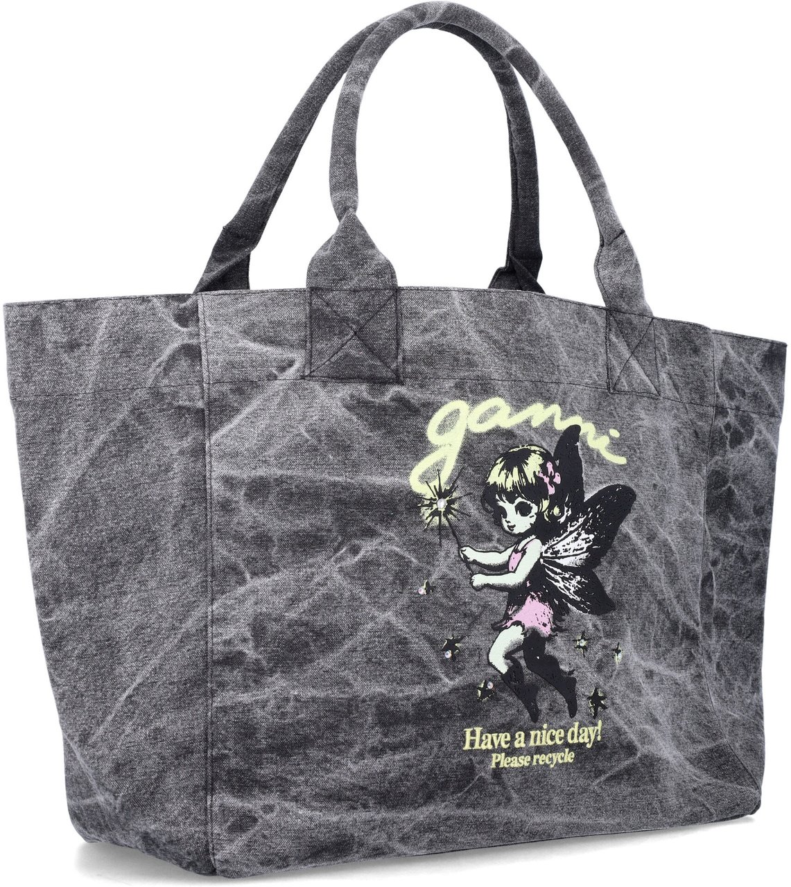 Ganni Tote Fairy Print Black Oister Donkergrijs