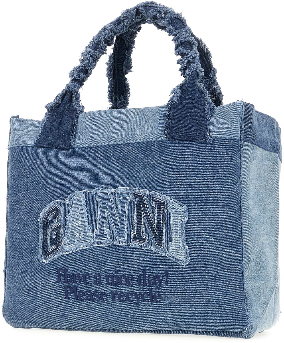 Ganni Denim shopping bag Blauw
