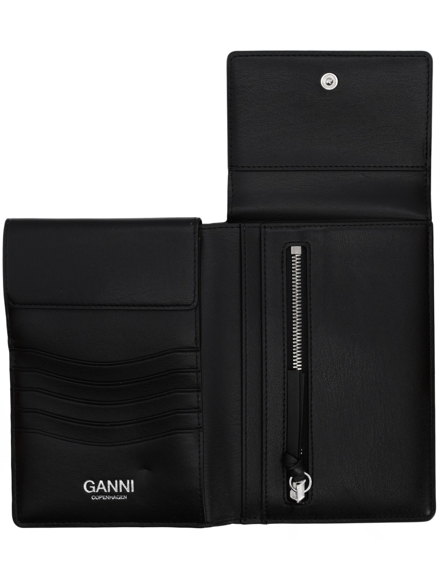 Ganni Black Puddle Whimsical Poodle Illustration Wallet Zwart