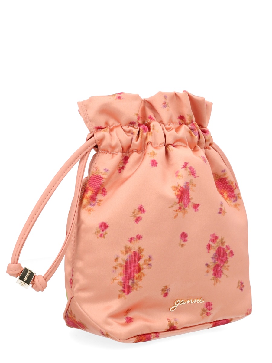 Ganni Peachy Floral Print Rounded Pouch Clutch Oranje