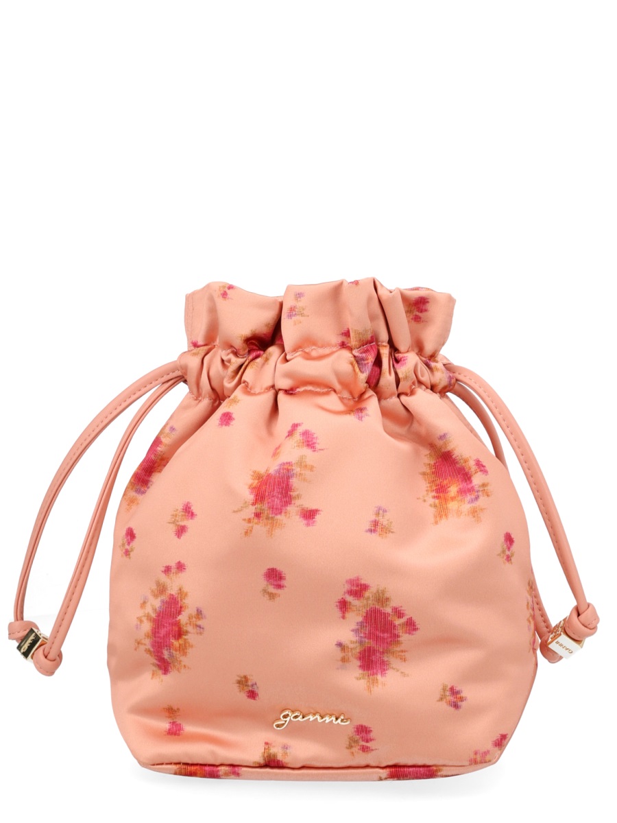 Ganni Peachy Floral Print Rounded Pouch Clutch Oranje