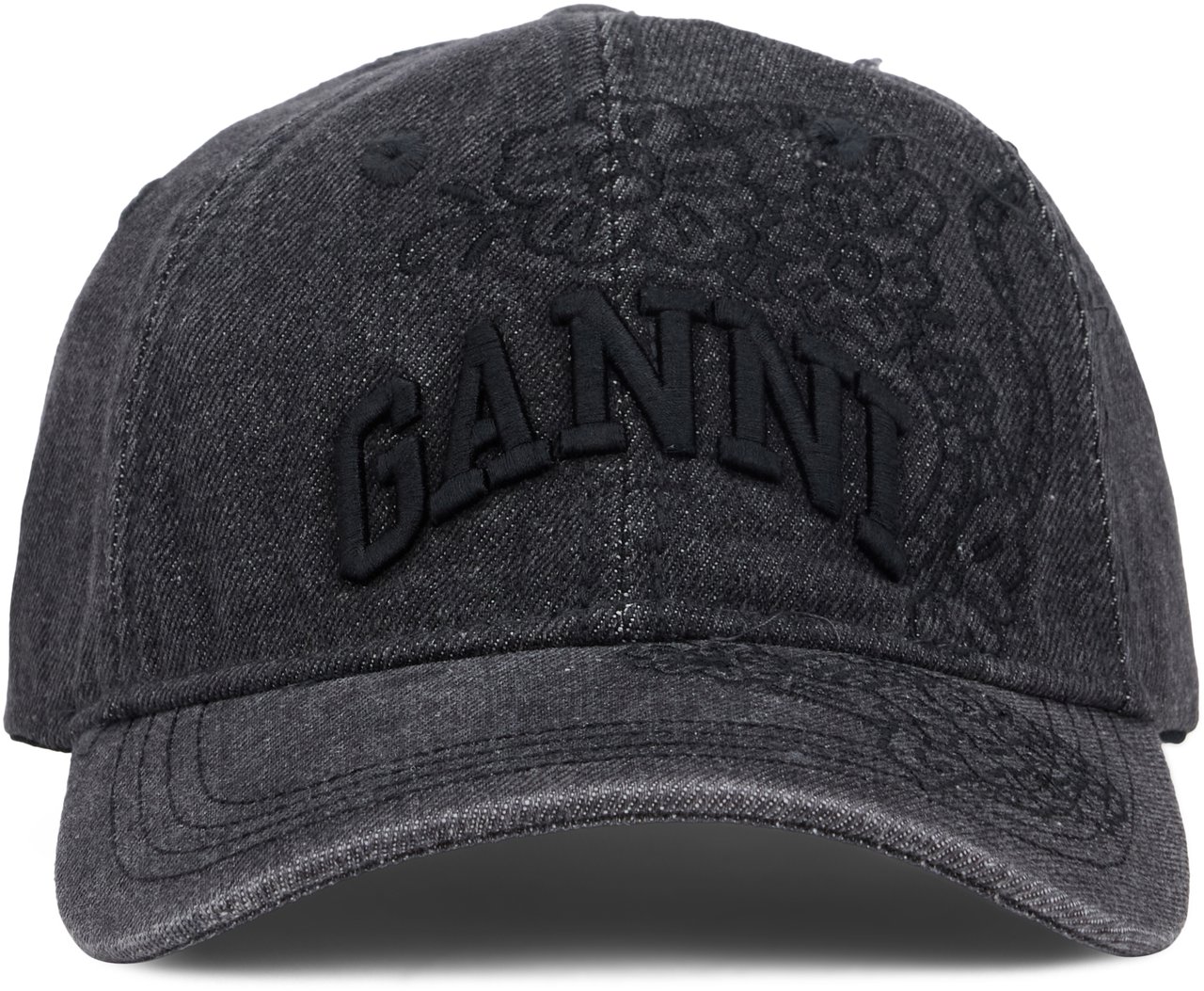 Ganni Cap with visor with embroidery Grijs