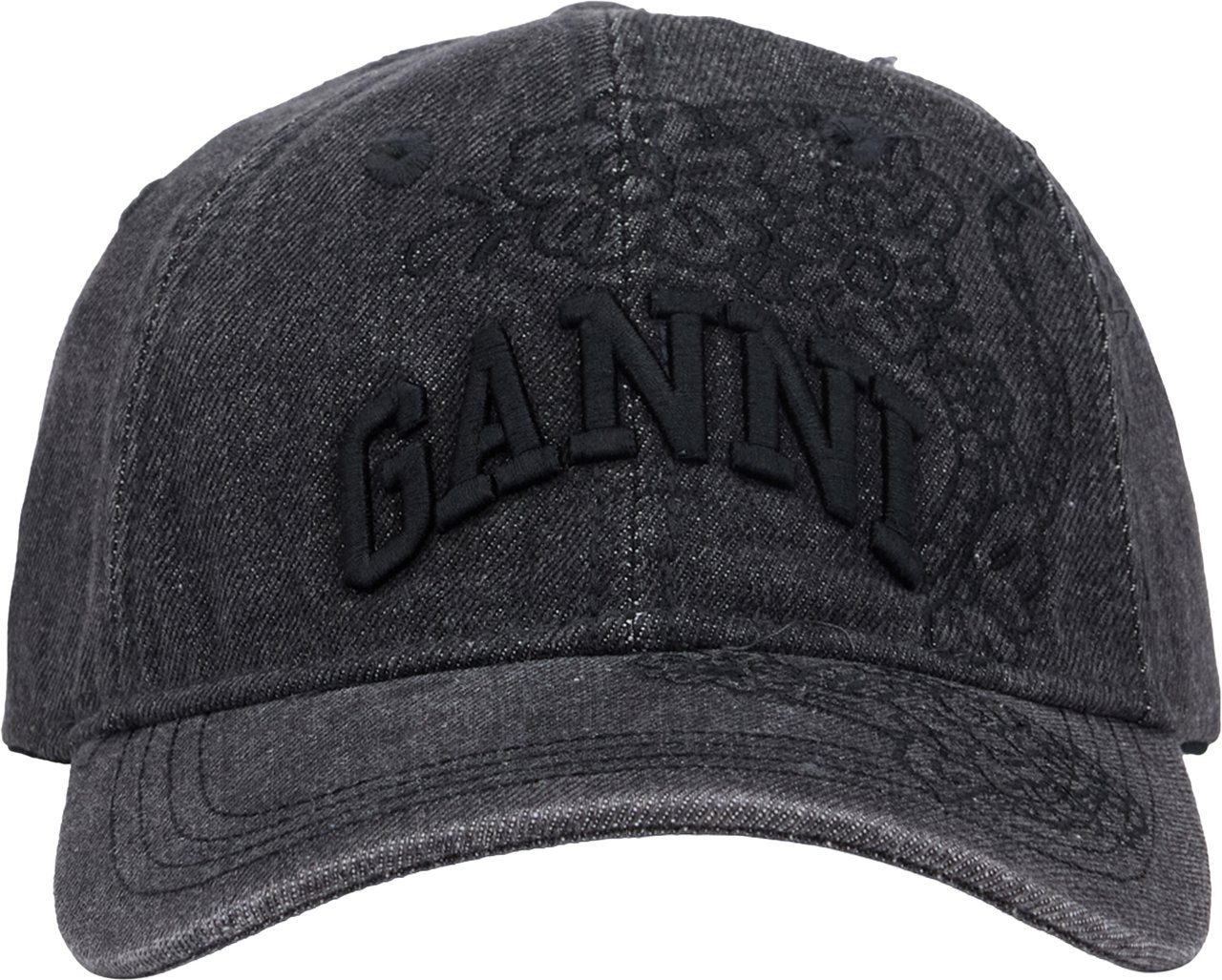 Ganni Cap with visor with embroidery Grijs