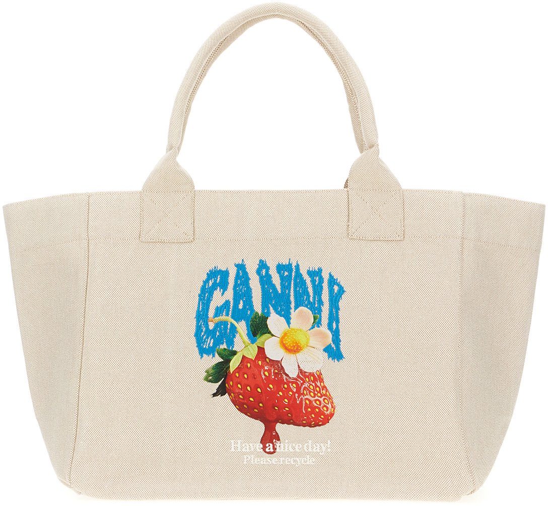 Ganni Sand canvas shopping bag Neutraal
