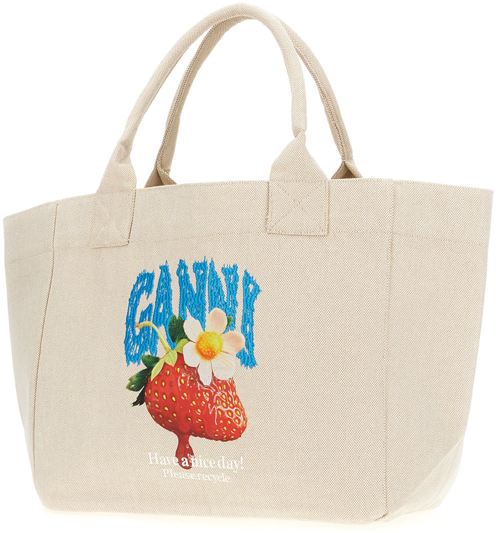 Ganni Sand canvas shopping bag Neutraal