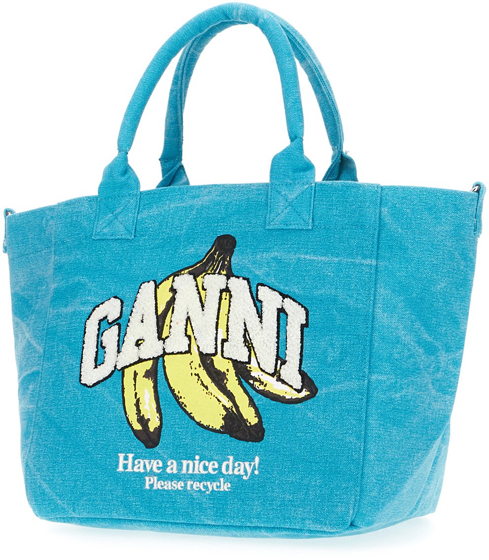 Ganni Turquoise canvas shopping bag Blauw