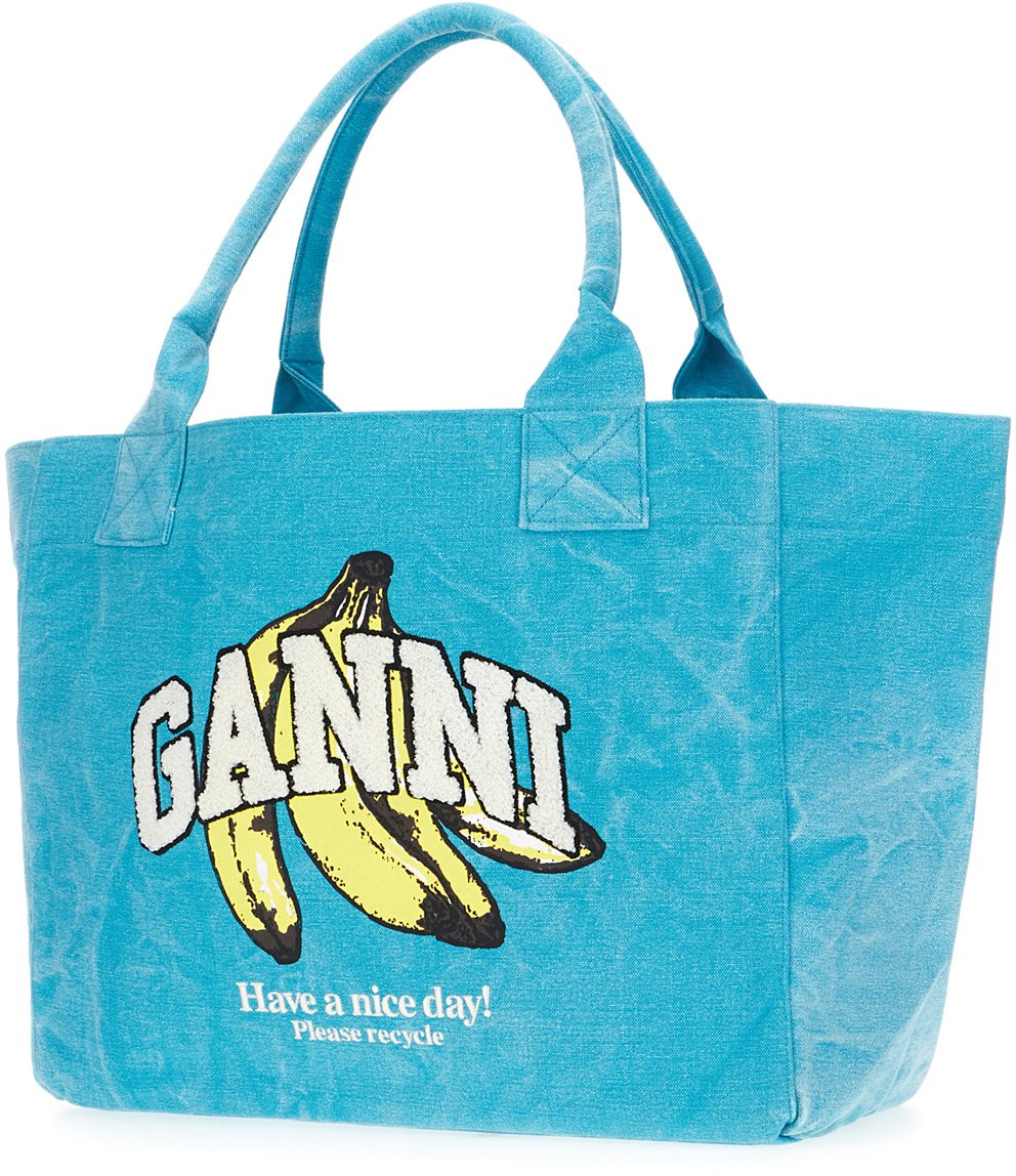 Ganni Turquoise canvas shopping bag Blauw