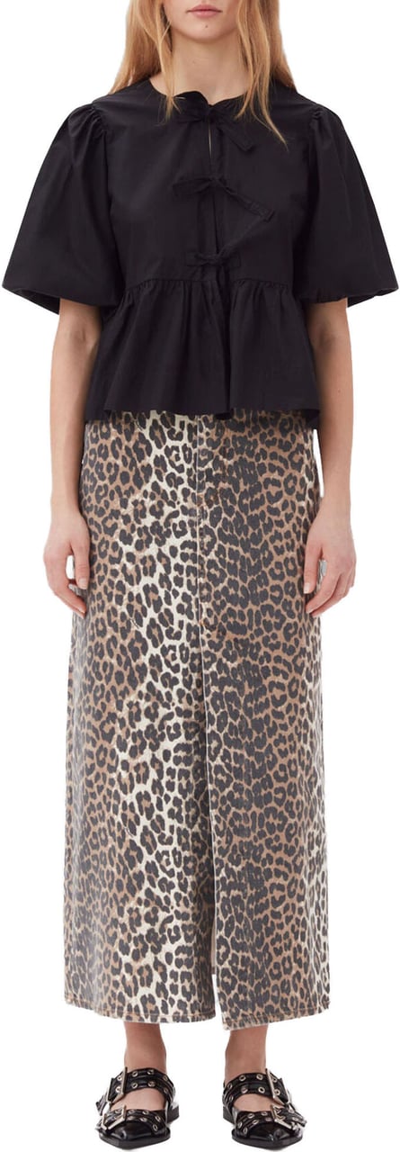 Ganni Cotton Poplin Peplum Blouse Zwart