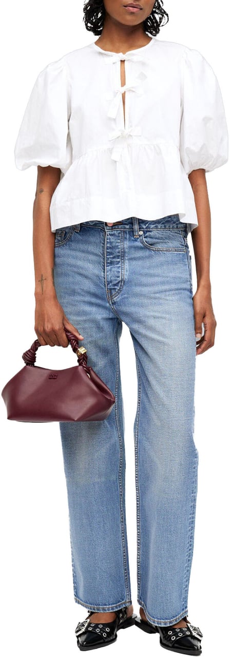 Ganni Cotton Poplin Peplum Blouse Wit