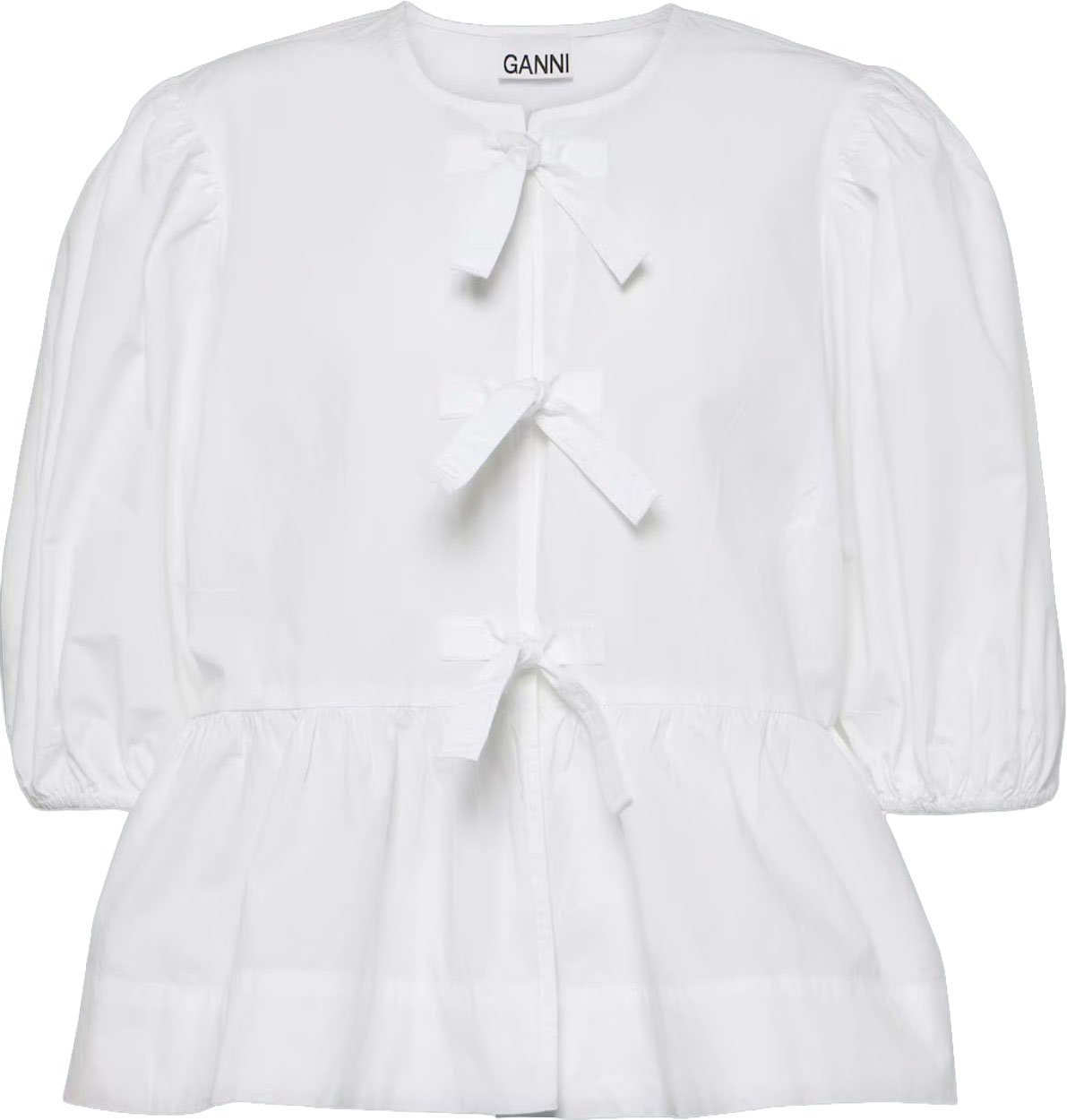 Ganni Cotton Poplin Peplum Blouse Wit