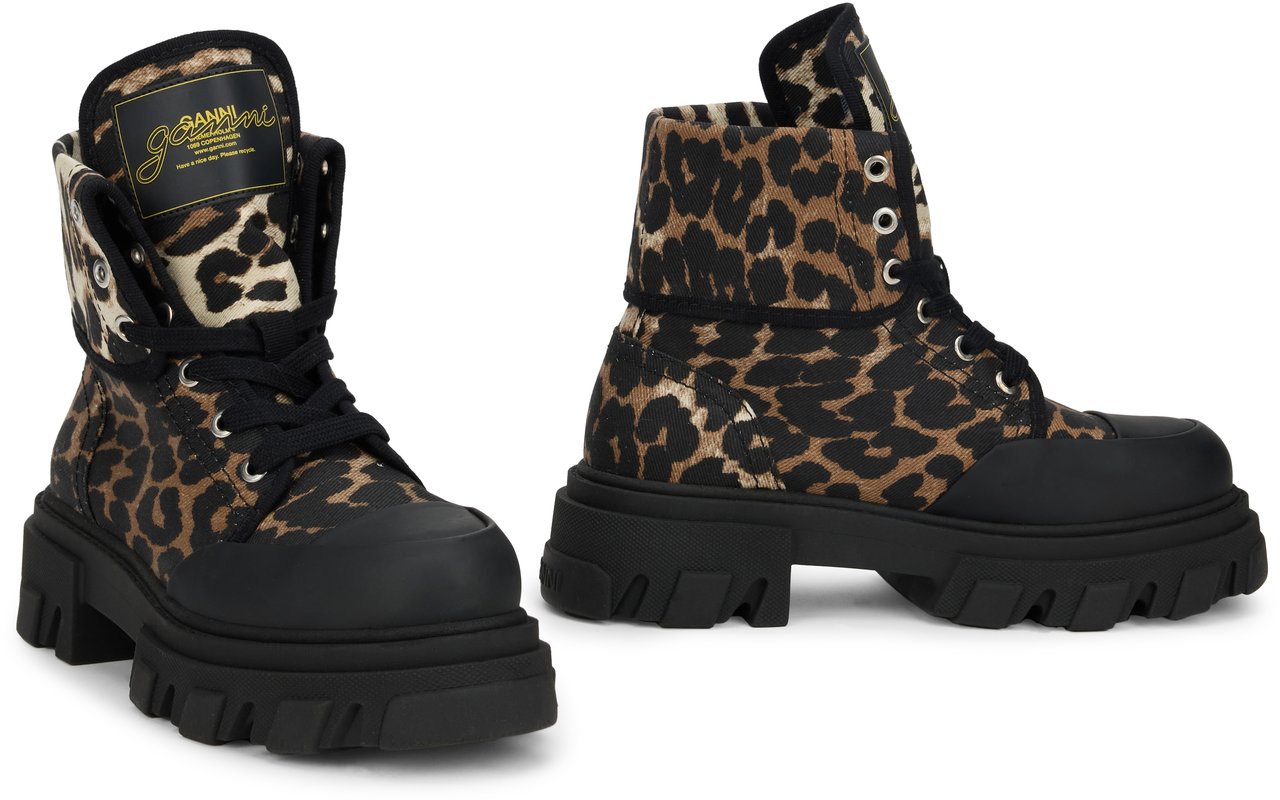 Ganni Leopard Print Ankle Boot with Sturdy Sole Dierenprint