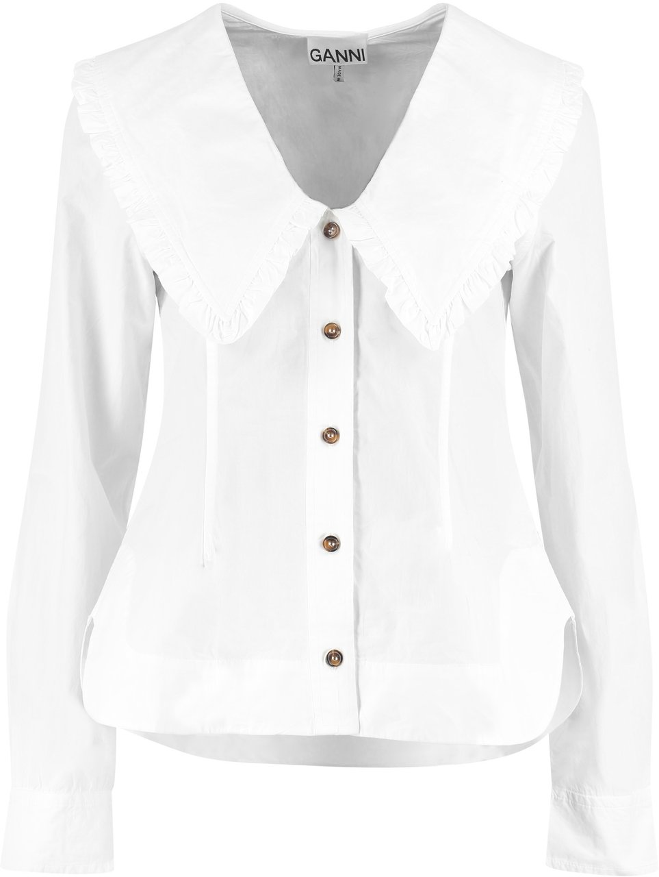 Ganni Maxi collar cotton shirt Wit