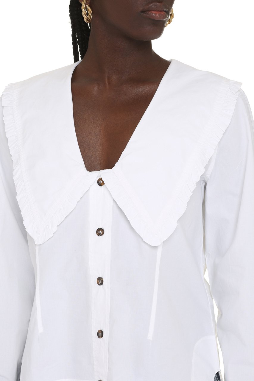 Ganni Maxi collar cotton shirt Wit