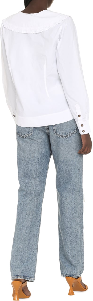 Ganni Maxi collar cotton shirt Wit