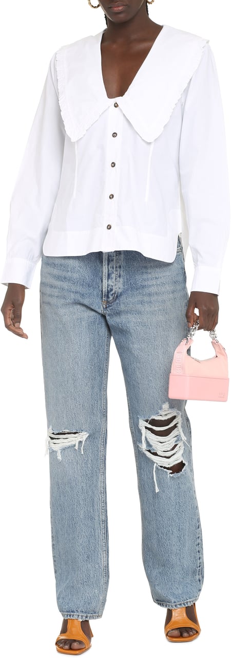 Ganni Maxi collar cotton shirt Wit