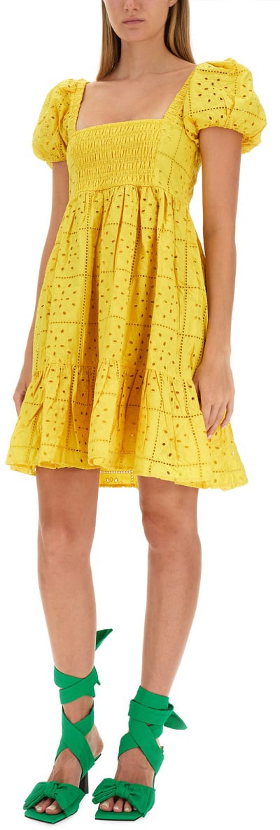 Ganni Puffed Sleeve Mini Dress Goud