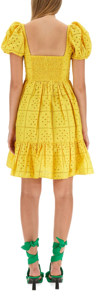 Ganni Puffed Sleeve Mini Dress Goud