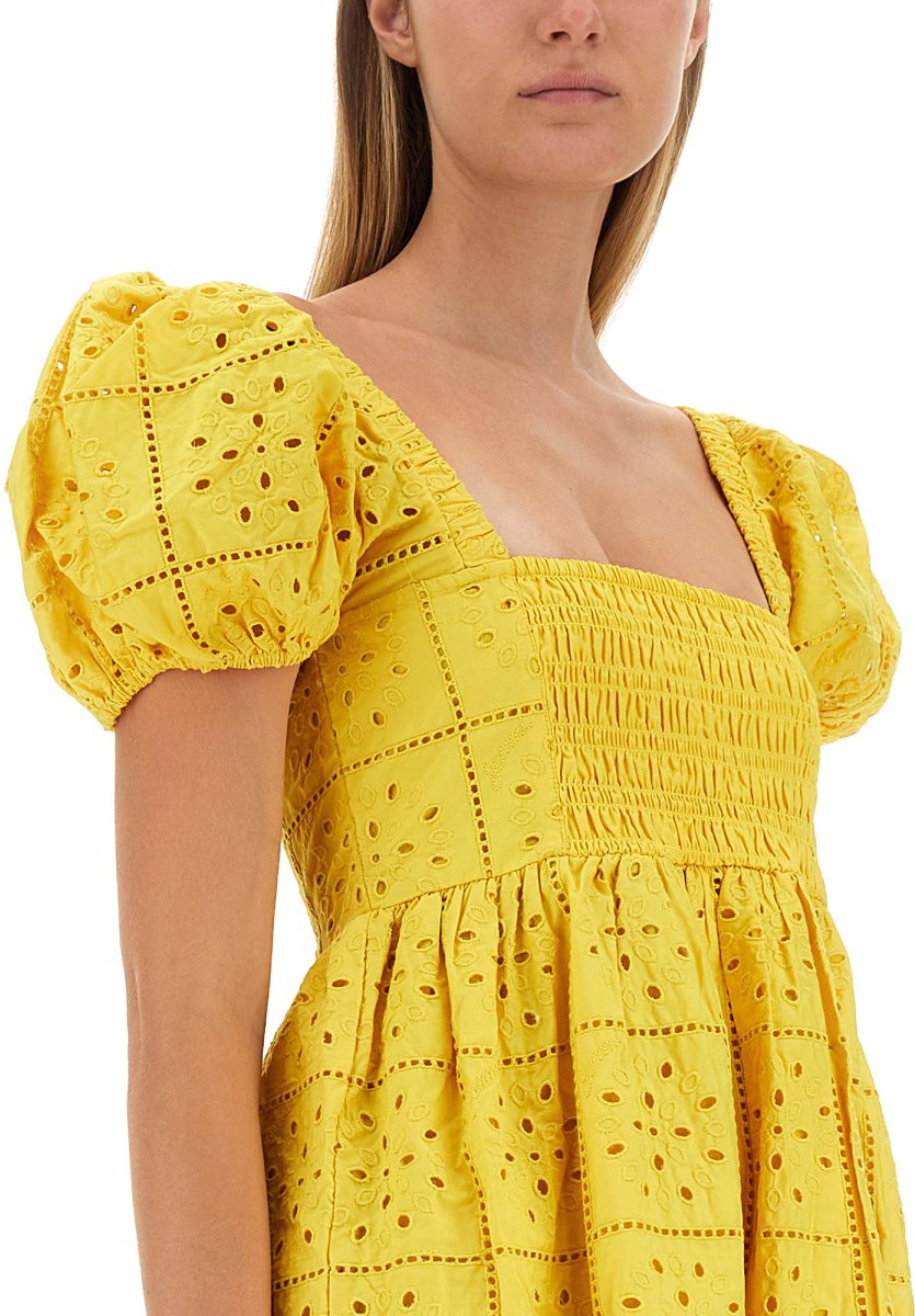 Ganni Puffed Sleeve Mini Dress Goud