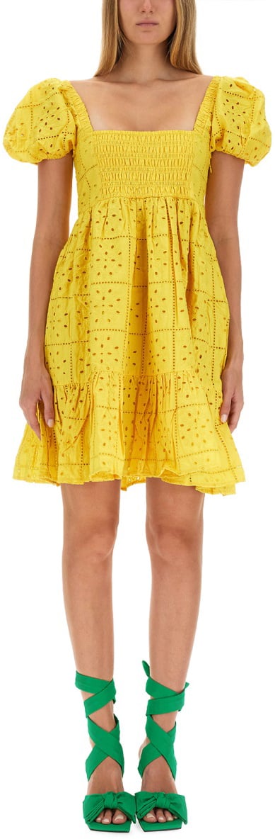 Ganni Puffed Sleeve Mini Dress Goud