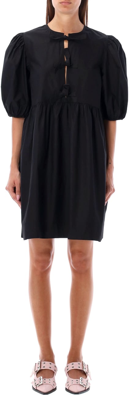 Ganni Popeline Mini Dress Nero Zwart