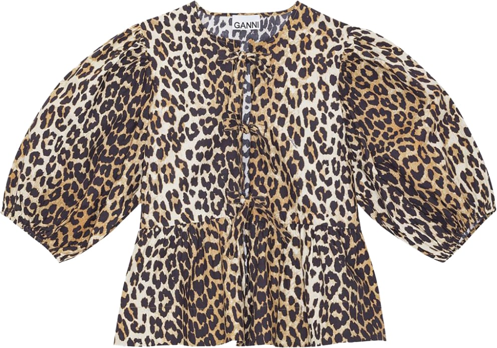 Ganni Top Leopard Print Beige