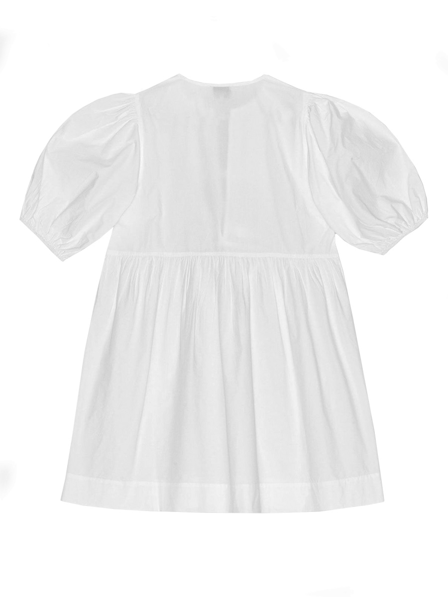 Ganni Poplin Recycled Cotton Decorative Mini Dress Wit