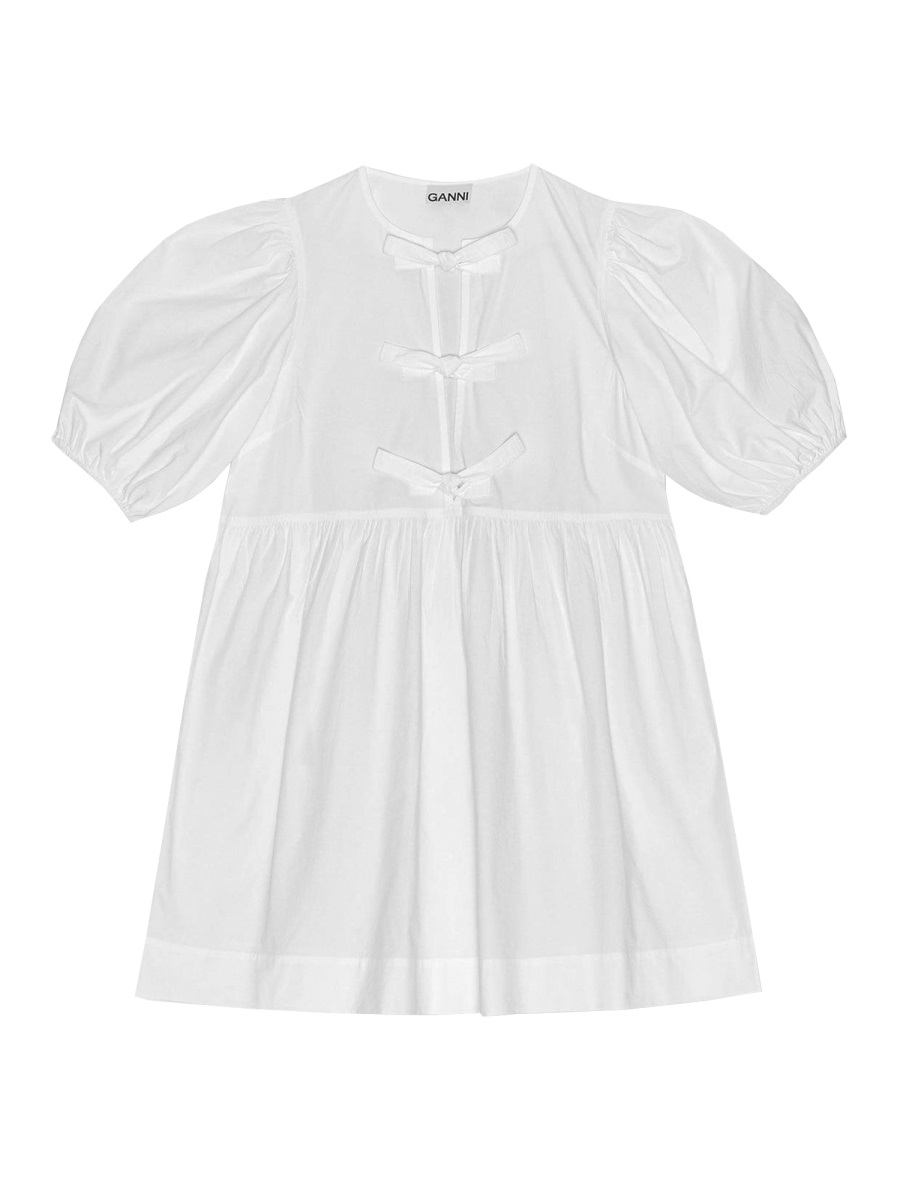 Ganni Poplin Recycled Cotton Decorative Mini Dress Wit