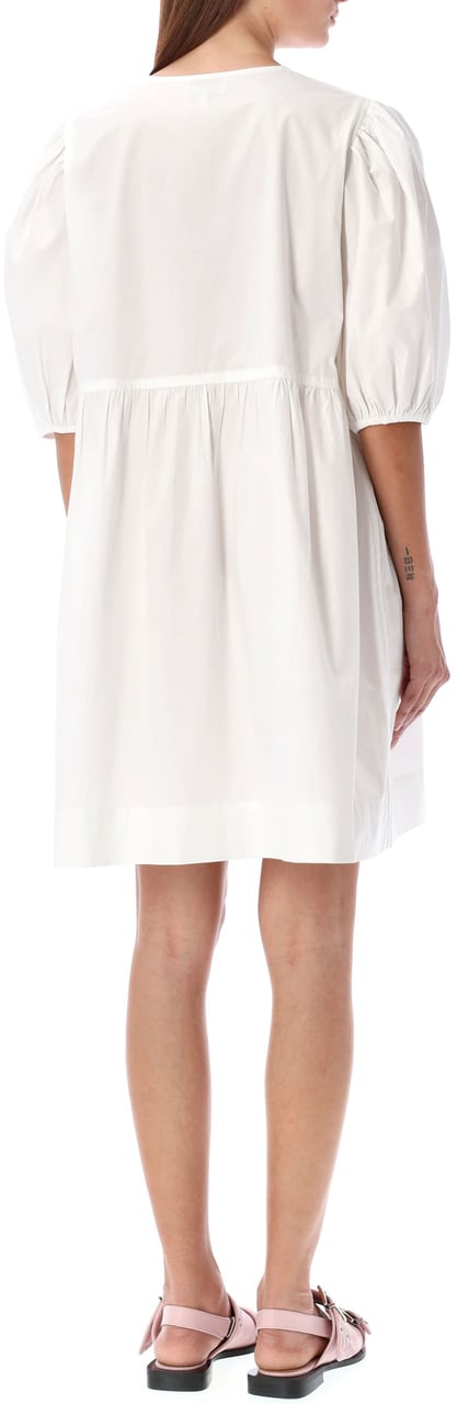 Ganni Tie String Popeline Dress Bianco Wit