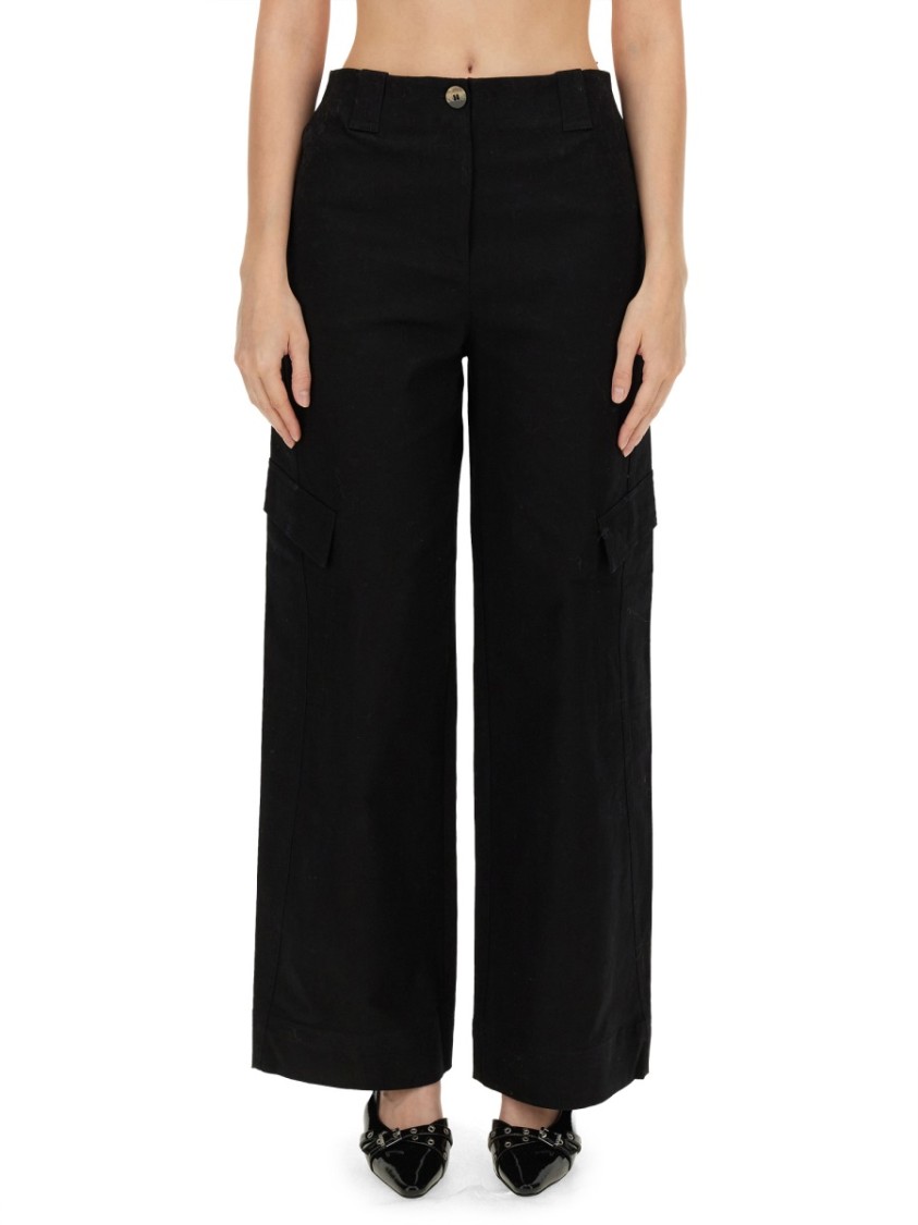 Ganni Herringbone Pants Zwart
