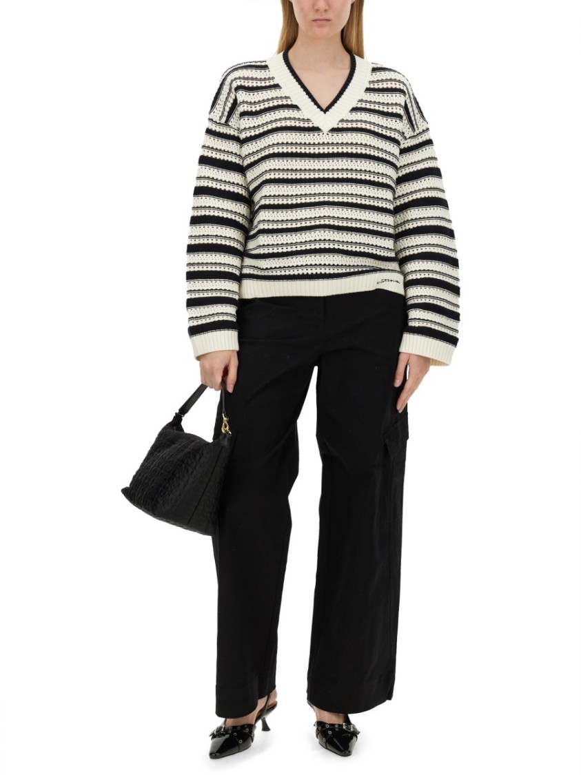 Ganni Herringbone Pants Zwart