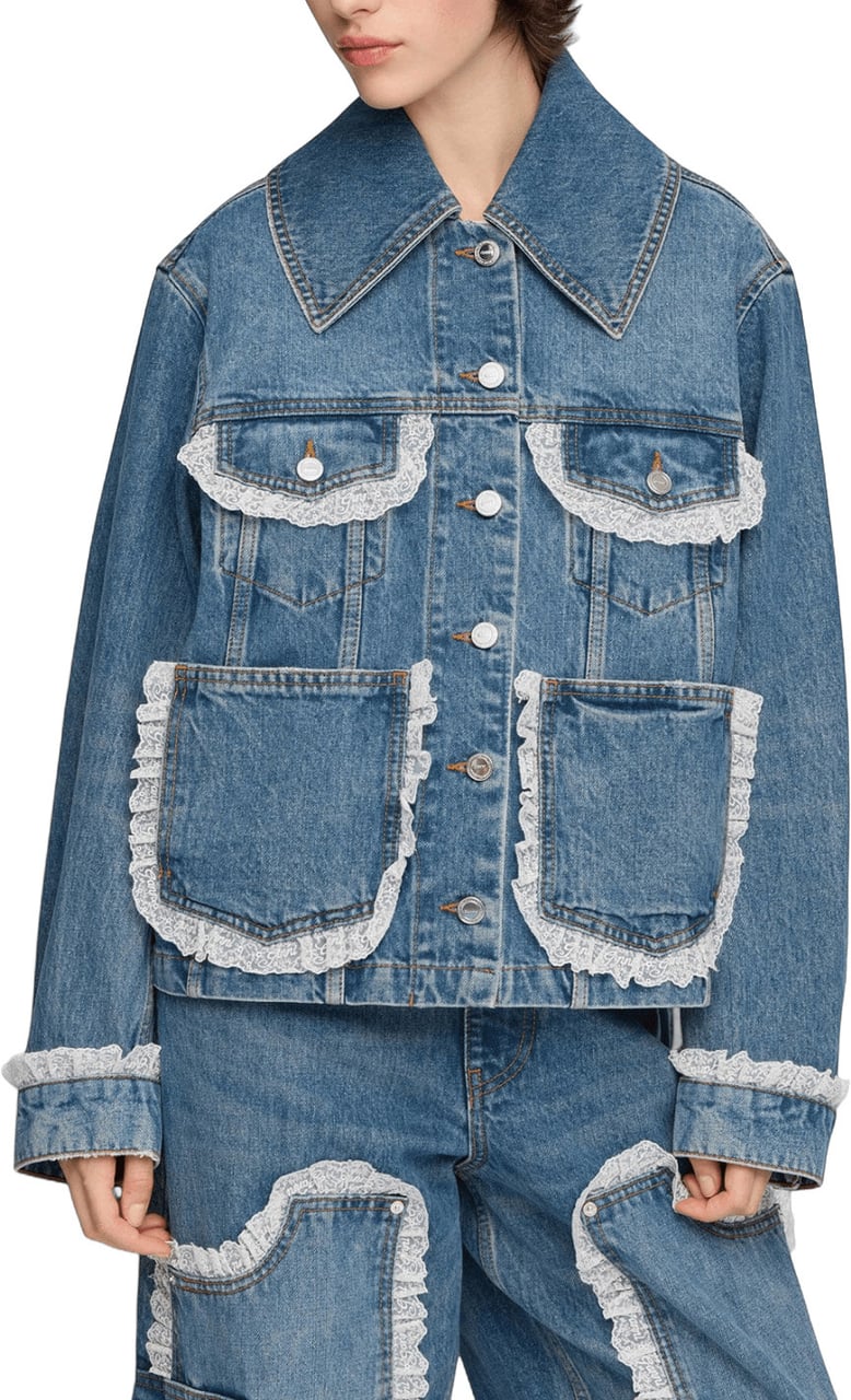 Ganni RIGID DENIM LACE JACKET Blauw