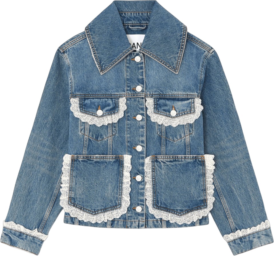 Ganni RIGID DENIM LACE JACKET Blauw