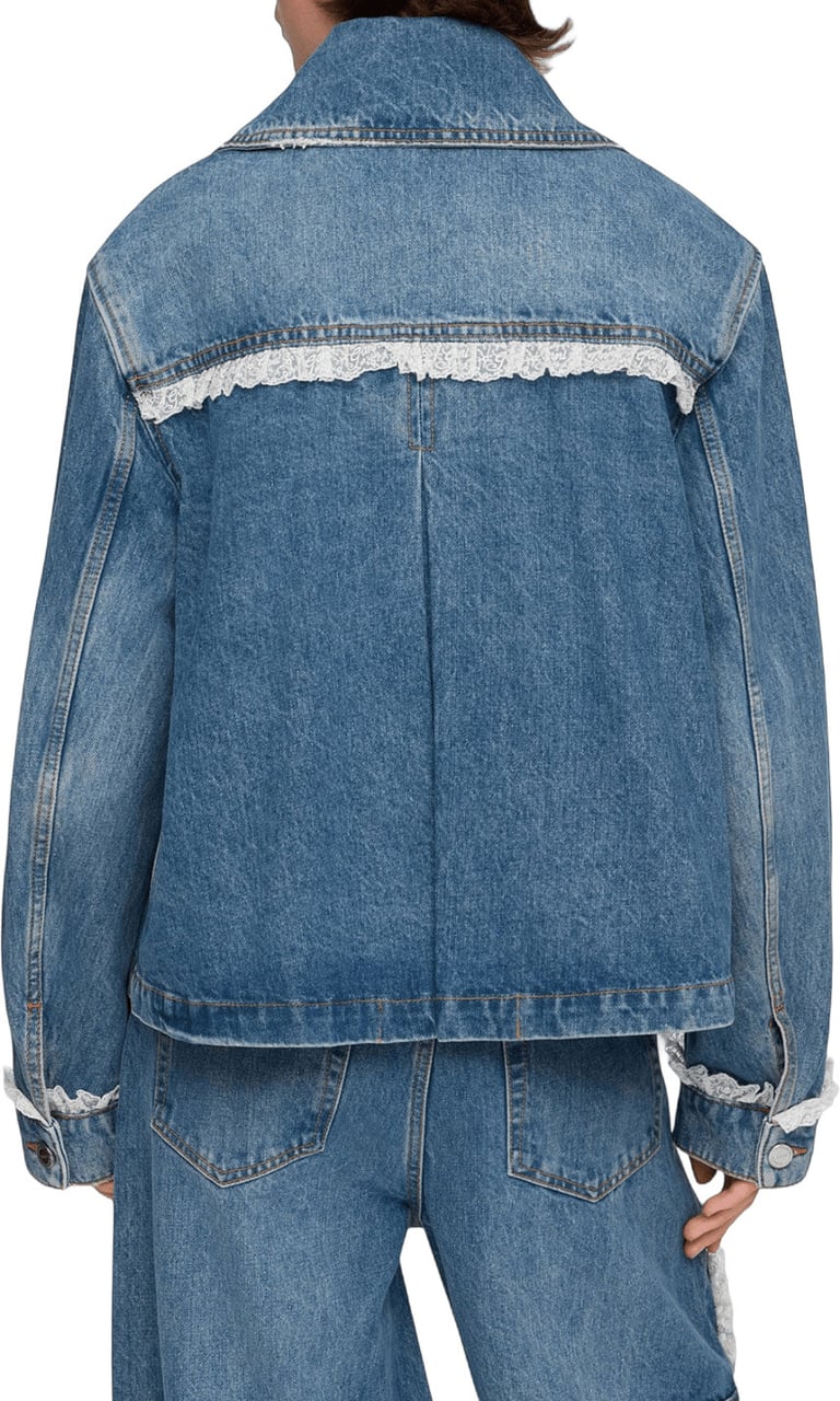 Ganni RIGID DENIM LACE JACKET Blauw