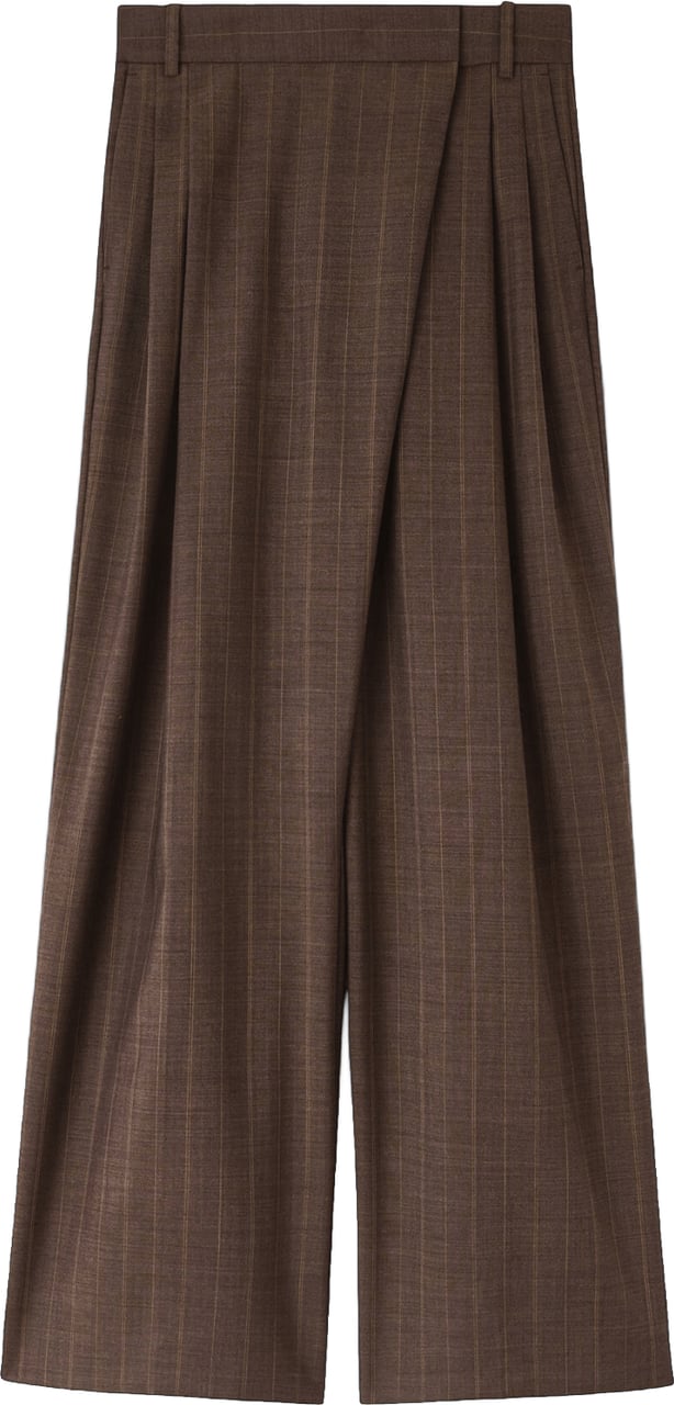 Ganni LIGHT WOOL MELANGE STRIPE WRAP PANTS Bruin