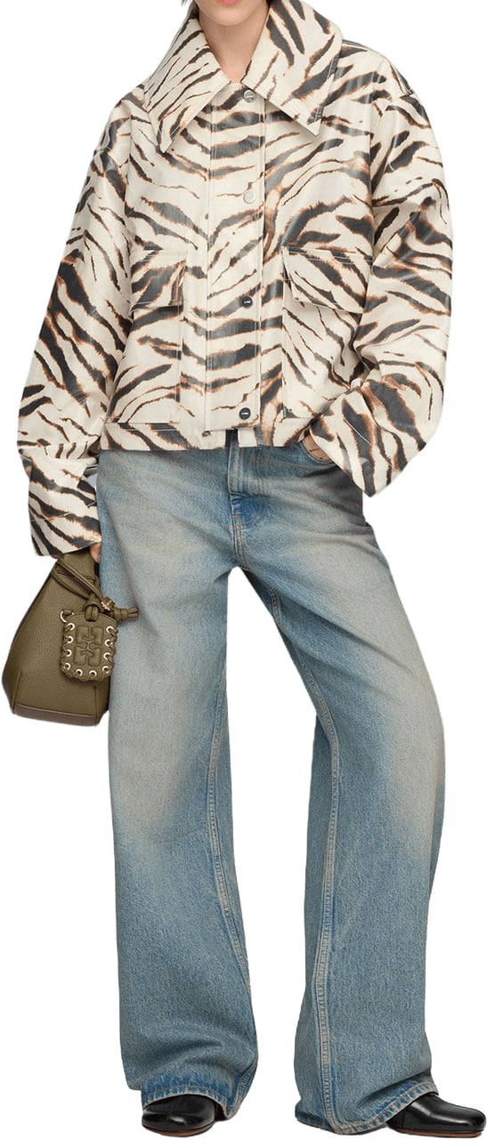 Ganni PRINTED LAMINATED COTTON CANVAS BARN JACKET Divers