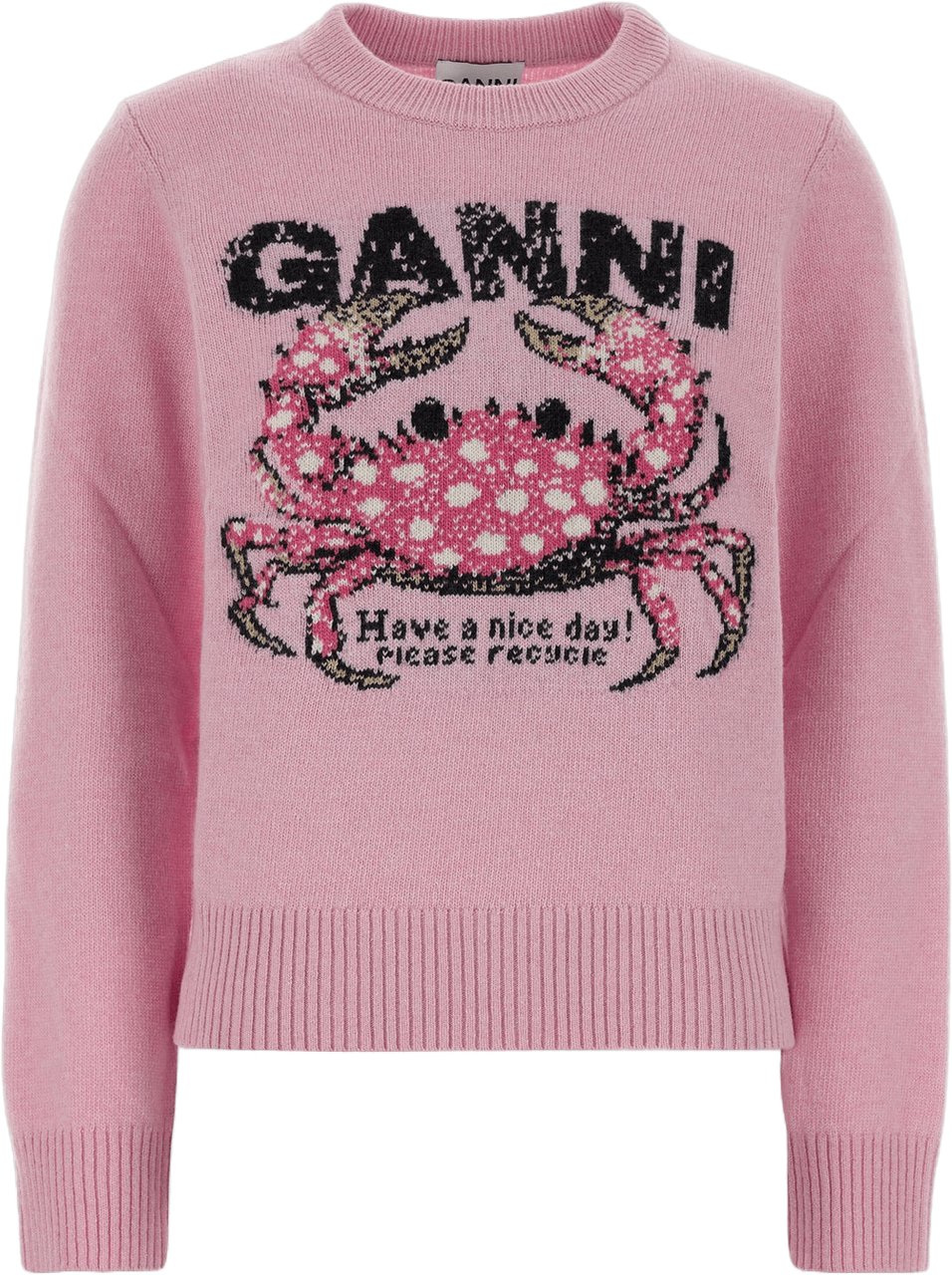 Ganni CRAB GRAPHIC WOOL CREWNECK Roze