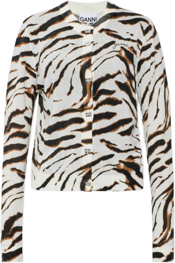 Ganni SHEER PRINTED COTTON CARDIGAN Wit
