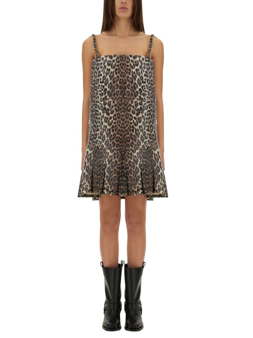 Ganni Dress With Animal Pattern Bruin