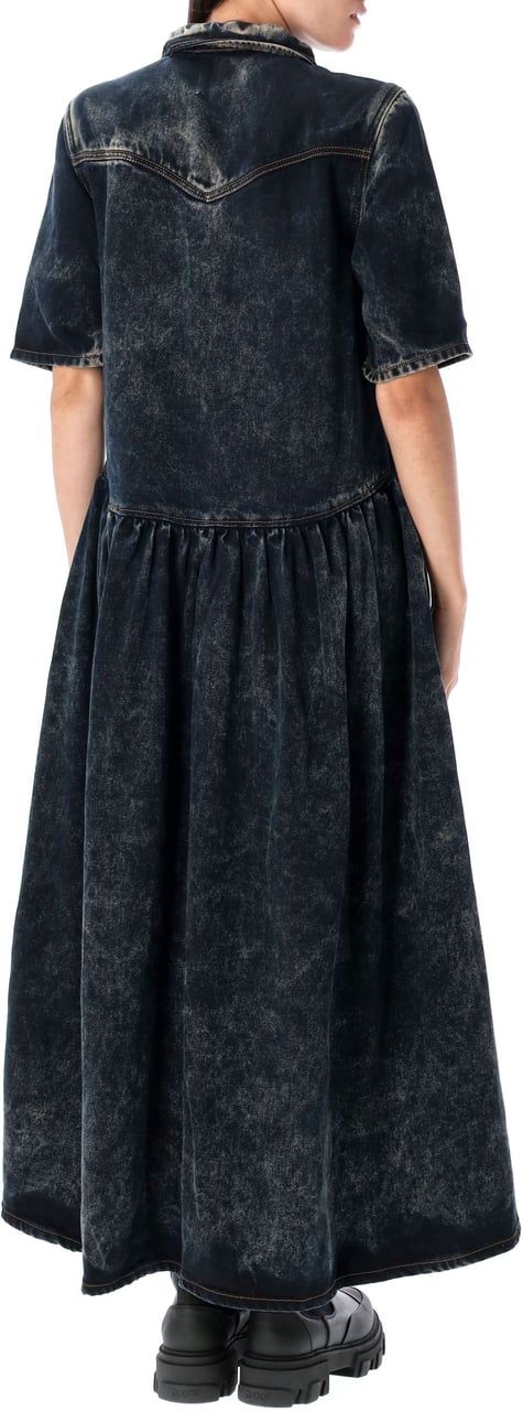 Ganni Denim Long Dress Washed Black Zwart