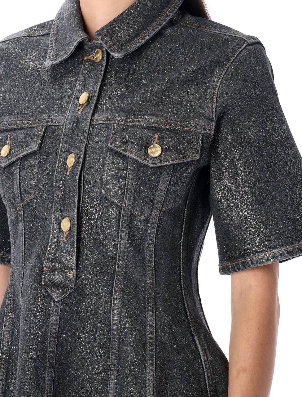 Ganni Shimmery Foil denim mini dress Blauw