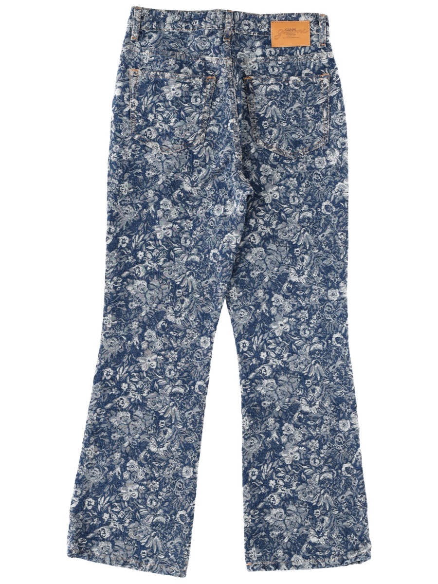 Ganni Blue Floral Tapestry Flared Jeans Grijs