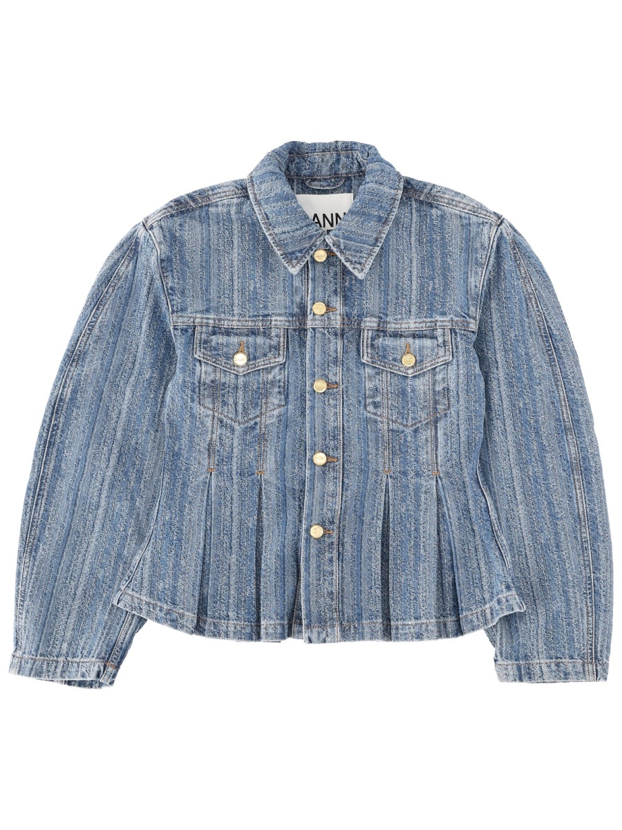 Ganni Blue Regular Fit Denim Jacket Blauw