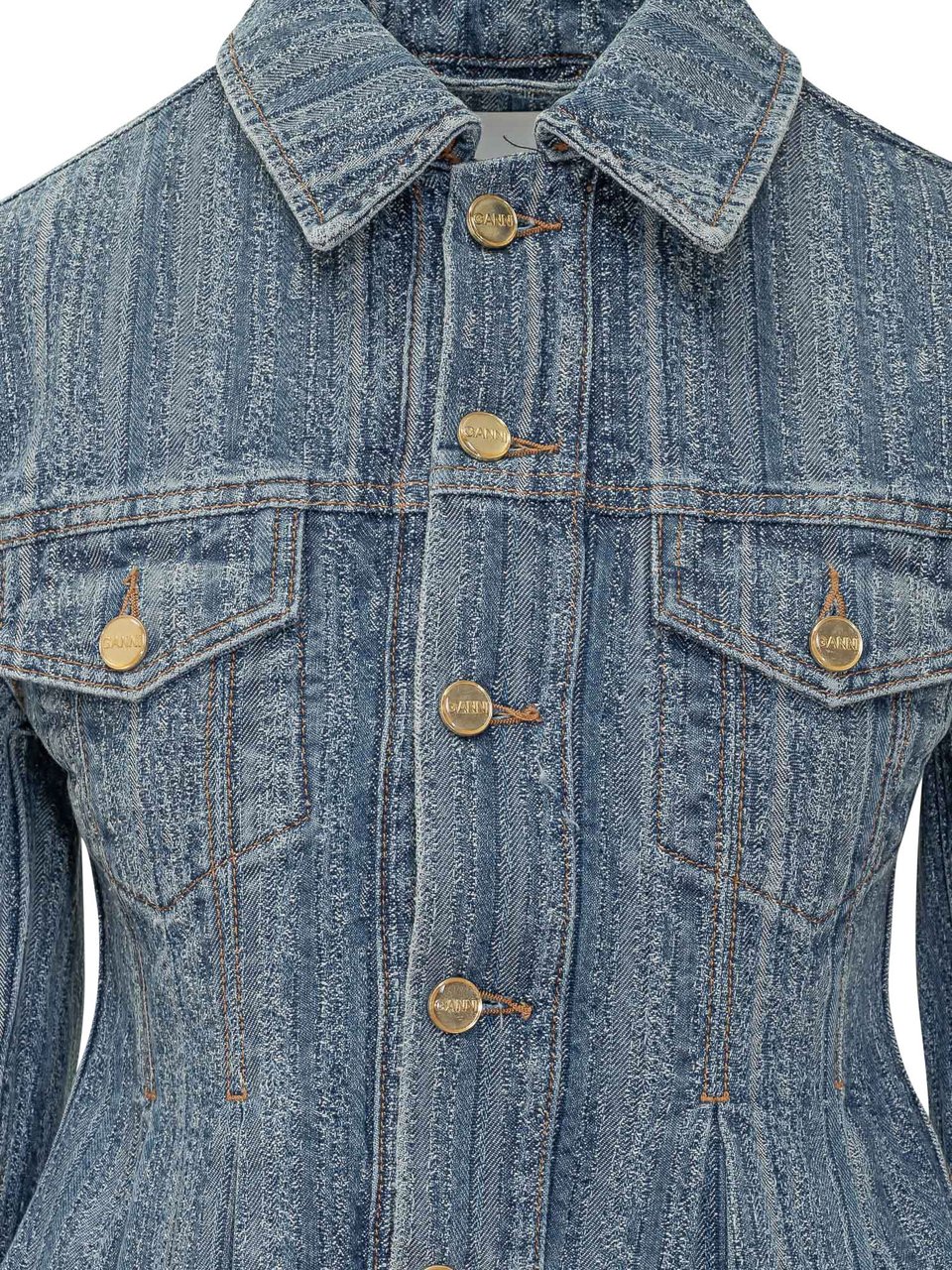 Ganni Ganni Giacca in Denim con Pieghe Blauw