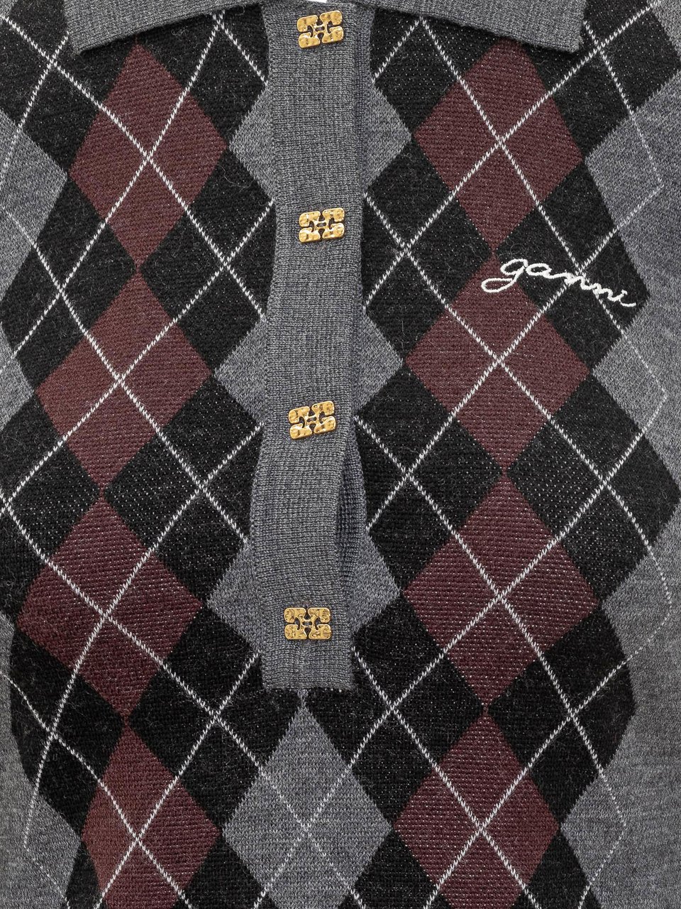 Ganni Polo Jacquard Grijs
