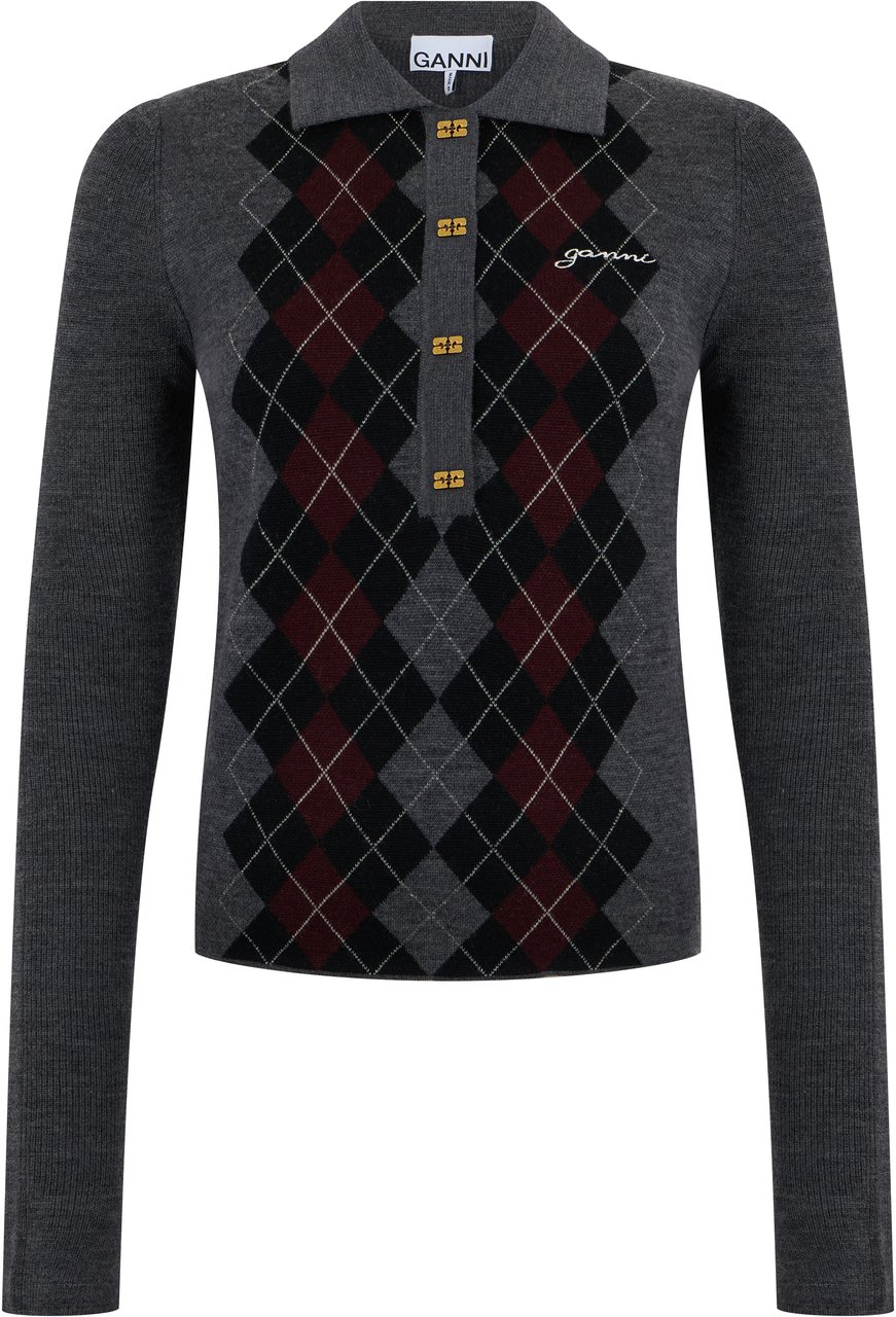 Ganni Elegant winter coat with geometric pattern Grijs