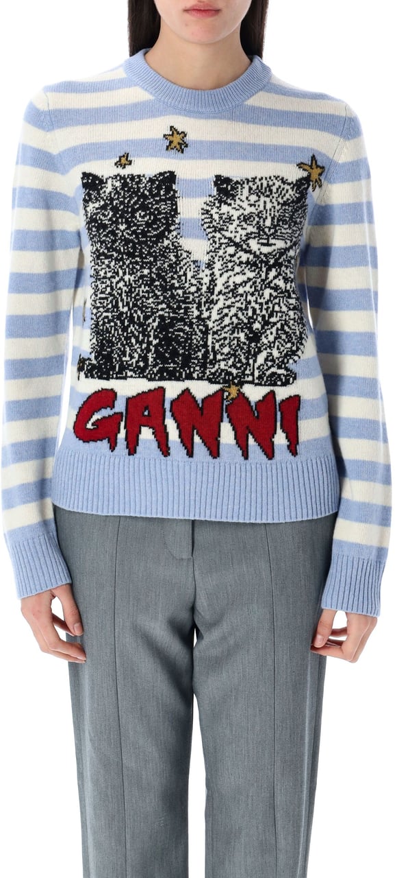 Ganni Striped Knit Cat Stripe Blue Blauw