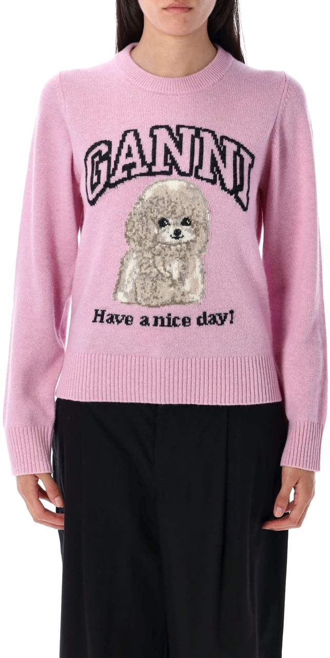 Ganni Knit Poodle Chalk Pink Roze