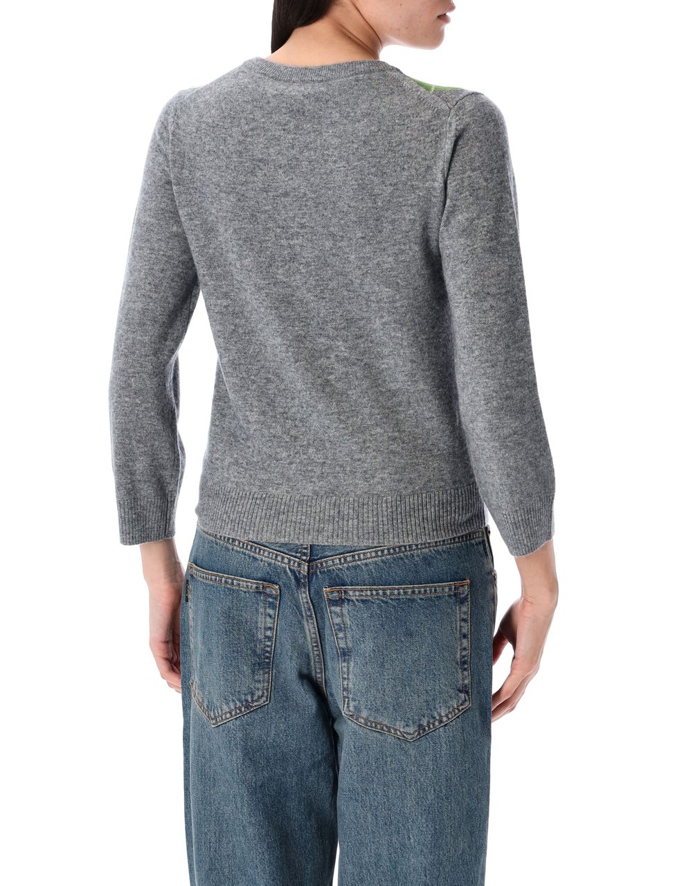 Ganni Cardigan Argyle Paloma Melange Grijs